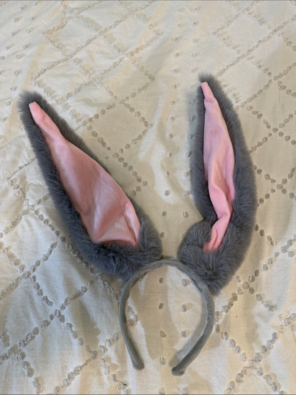 Gray Faux Fur Bunny Ears Headband with Pink Lining - Adult Accessories new